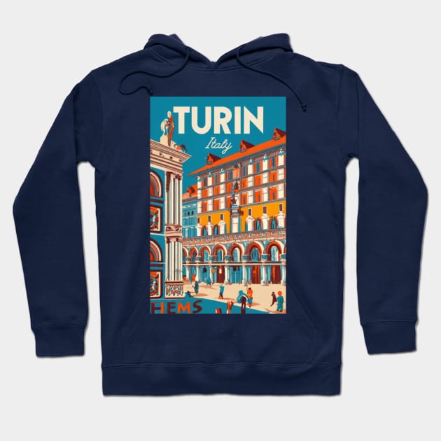 A Vintage Travel Art of Turin - Italy Hoodie by goodoldvintage